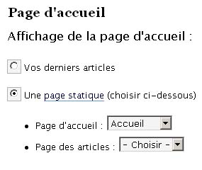 page accueil wordpress